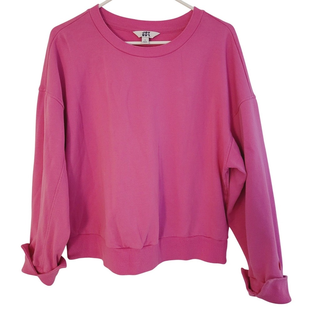 Joy Lab Small Pink Heart Embroidered Tulip Cuff Crewneck Sweatshirt girlhoodcore - Picture 2 of 6
